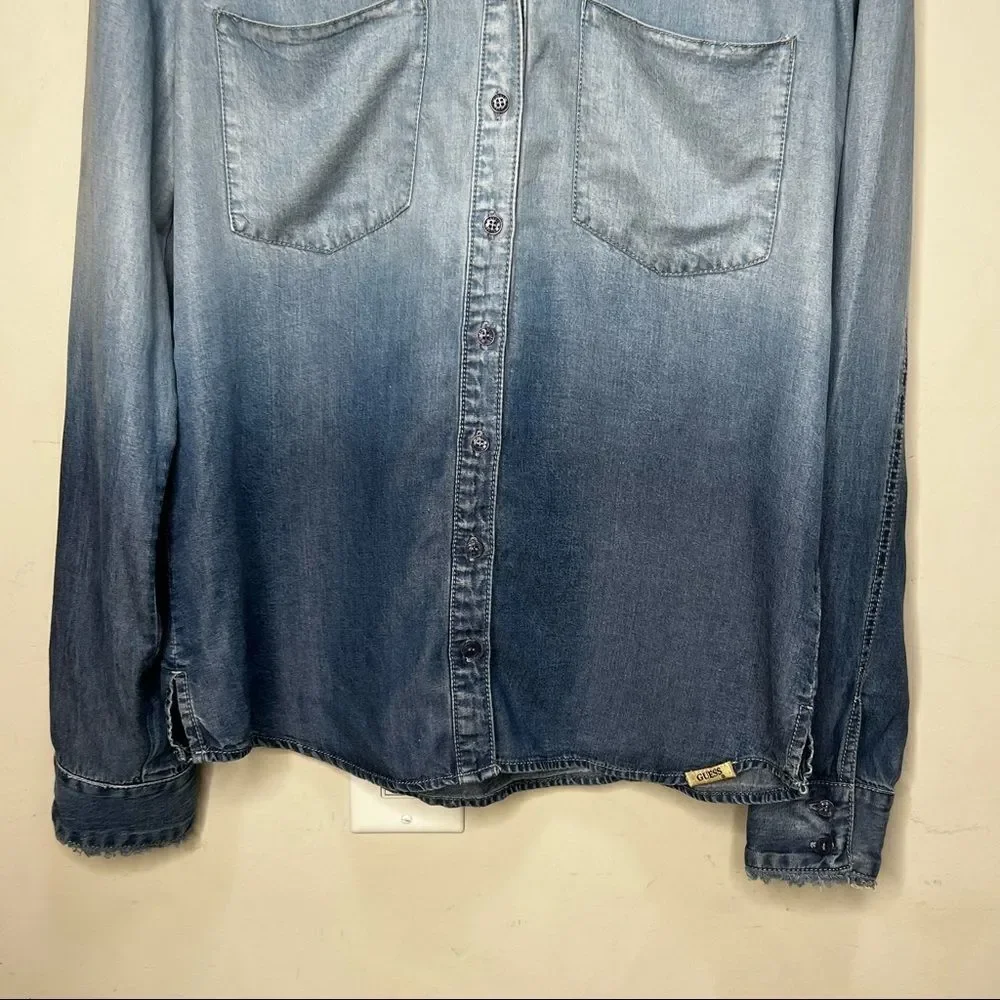 Guess Denim Button Down Dip Dye Studded Detail Shirt Size XS - Picture 3 of 9